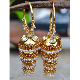 Bali Style Four Tire Kundan Studded jhumkas
